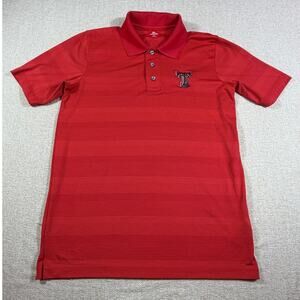Knights Apparel Men’s M Red Stripe 3 Button Short Sleeve Texas Tech Logo Polo